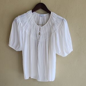 Rose+Olive Chic White Blouse with Pleated Design